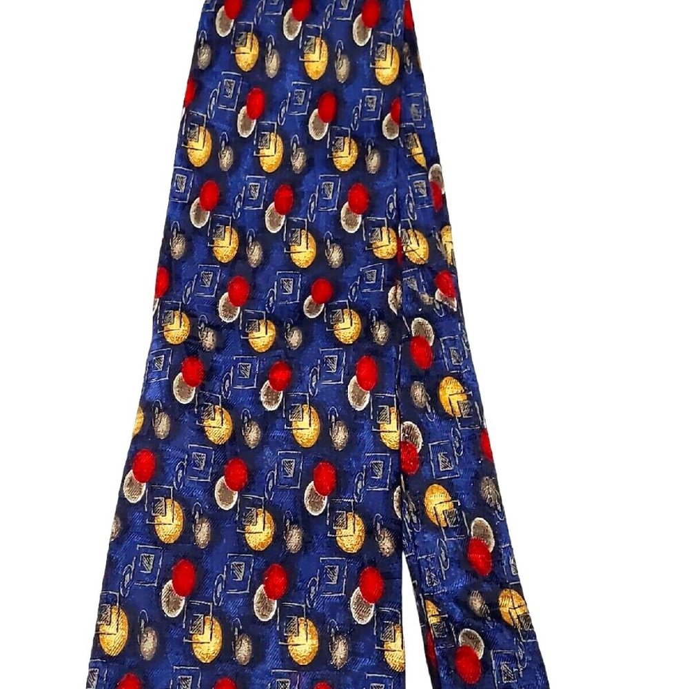 Roundtree & Yorke Classic Men's Hand made Silk Neck Tie Blue, Red, and yellow